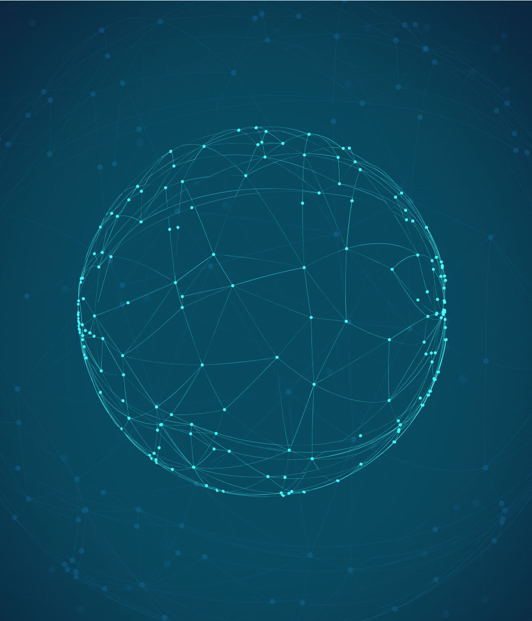 A globe made entirely of blue lines with blue dots where the lines run into one another, looking a lot like an uneven wireframe.