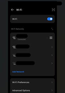 Image of Android Wi-Fi Settings screen with the Wi-Fi toggle turned on.